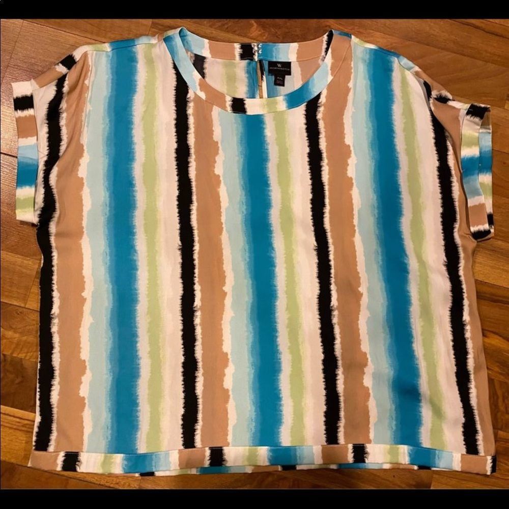 Worthington Multi Color Vertical Stripe Short Sle… - image 1